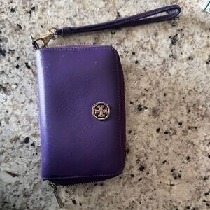 Tory Burch Violet Wristlet with Gold Logo